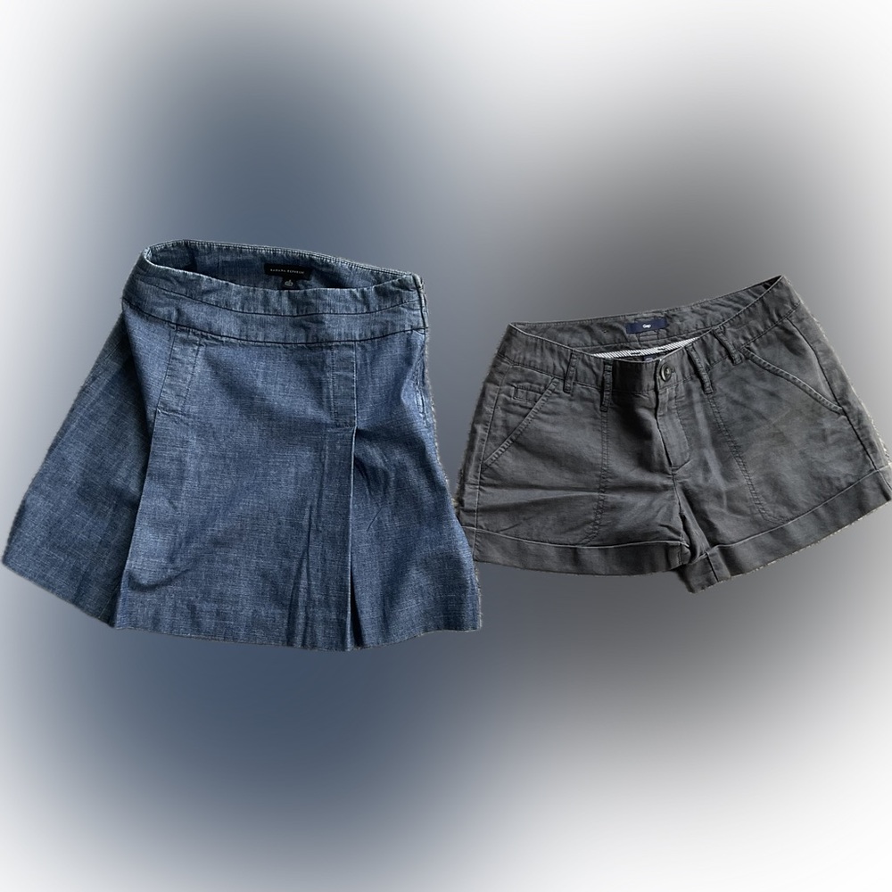 GAP Shorts Dk Grey with Front Pleats / Banana Republic Blue Denim Skirt - Size 0